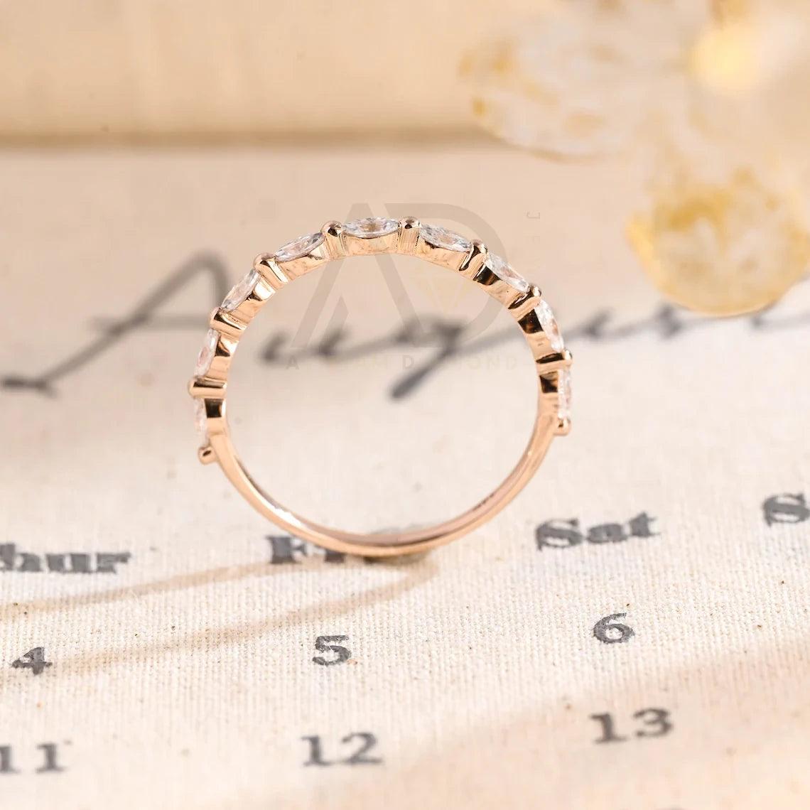 Marquise Moissanite Wedding Band, Solid Gold Bridal Ring, Half-Eternity Matching Band, Anniversary Gift, Valentine's Day Gift, Moissanite Anniversary Band, Fine Jewelry, Handcrafted Wedding Ring, Unique Bridal Set, Romantic Jewelry, Timeless Elegance, Luxurious Wedding Jewelry, Symbol of Love