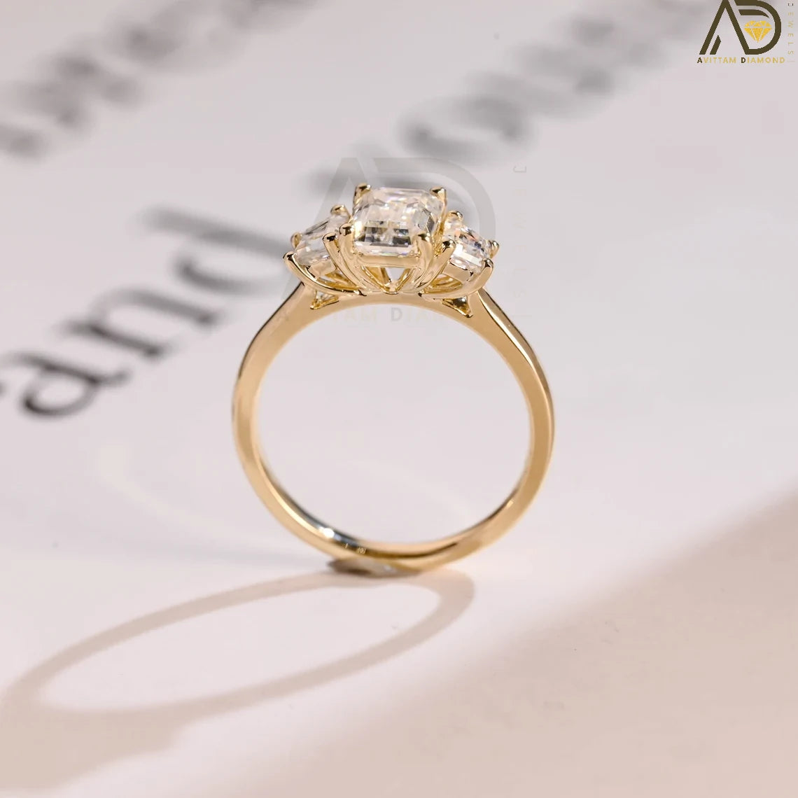 Beautiful Moissanite Engagement Ring |
Moissanite Ring with Trapezoid Stones |
Custom Solid Gold Moissanite Ring