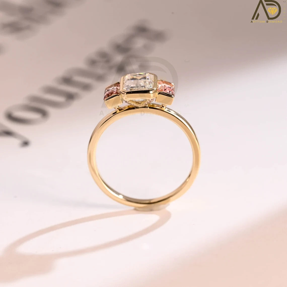 Elegant Moissanite Ring with Pink Emerald
