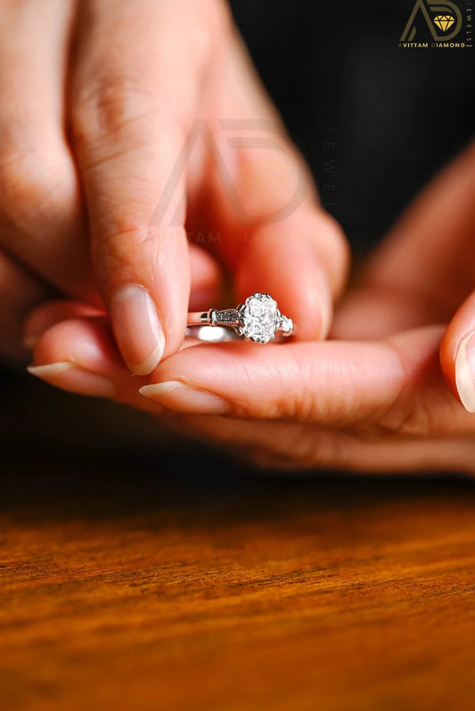 Vintage Art Deco Ring – Elongated Cushion Moissanite Stone