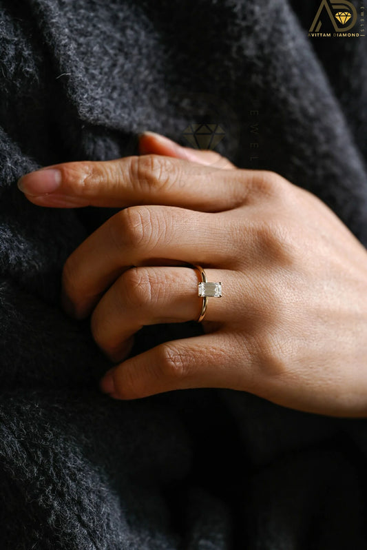 Elegant Emerald Cut Moissanite Solitaire Engagement Ring