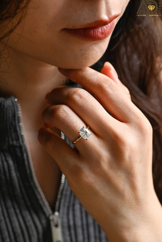 Solitaire Elongated Cushion Moissanite Ring