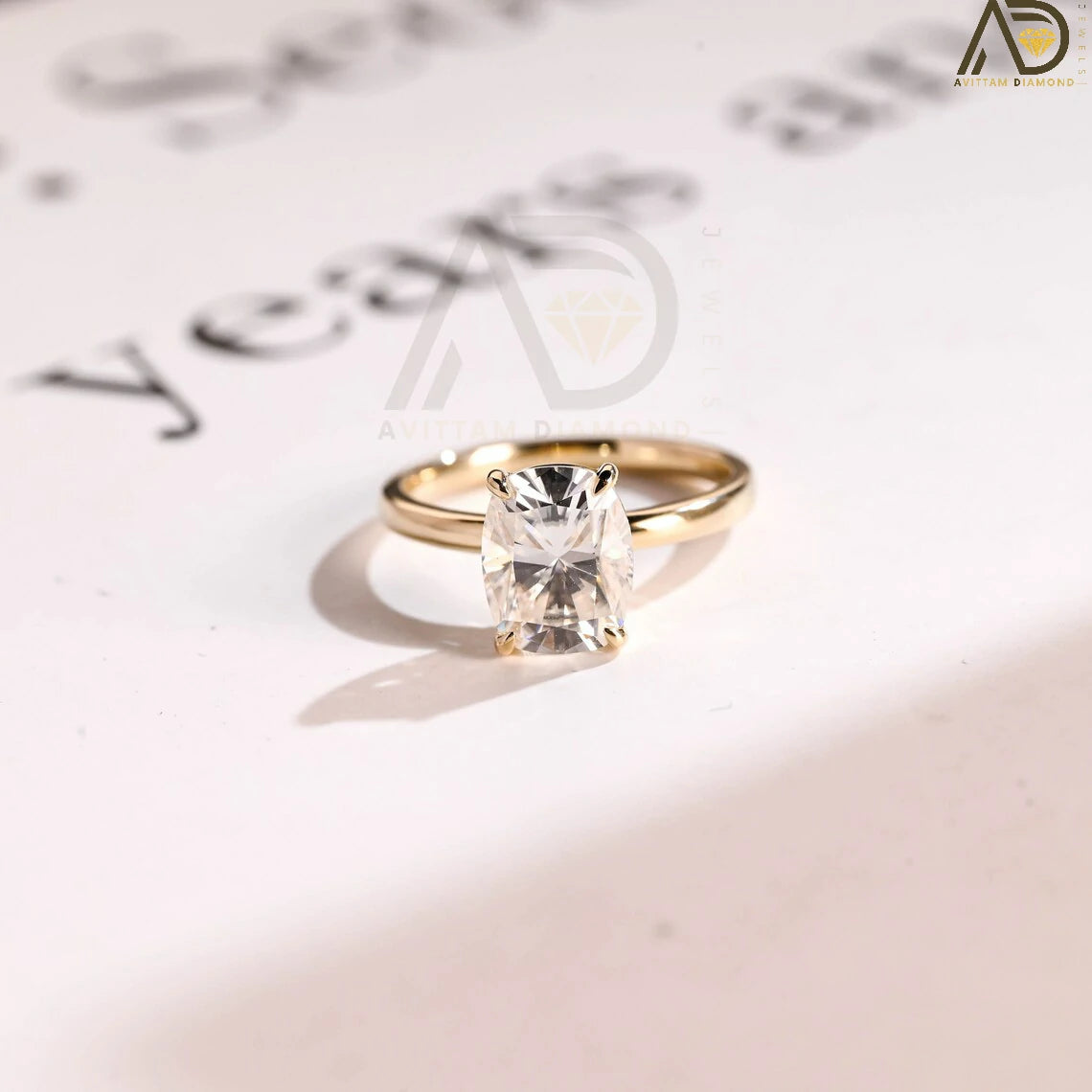 Solitaire Elongated Cushion Moissanite Ring