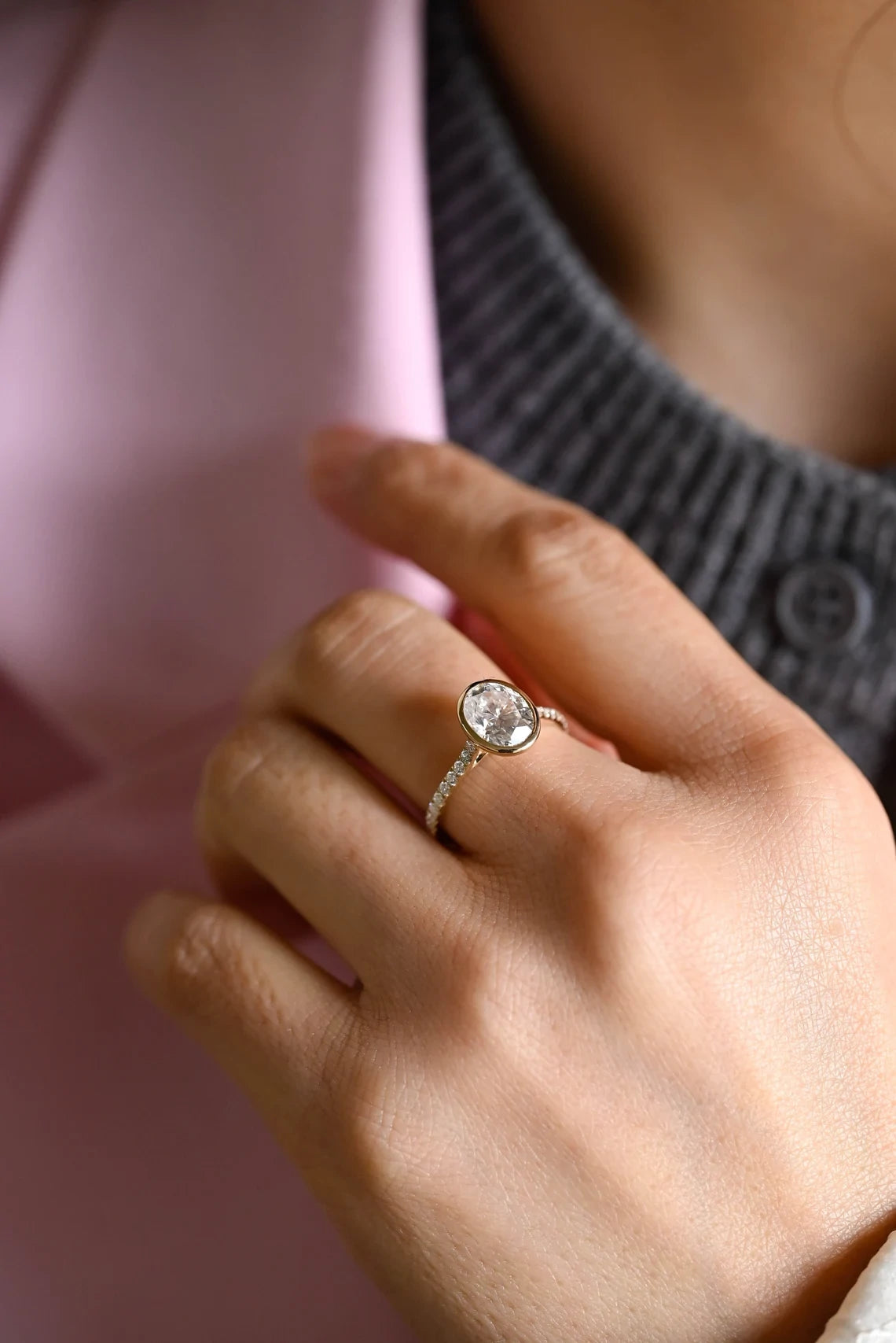 engagement ring oval | elegant proposal ring | bezel oval diamond