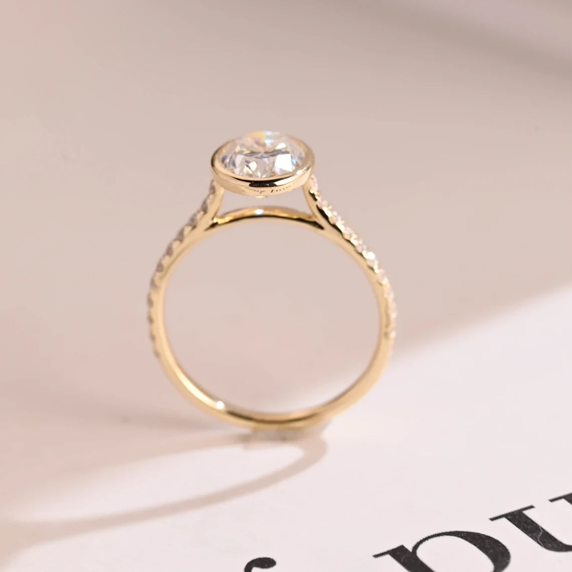 gold bezel moissanite | ring for her proposal | bezel cut ring oval