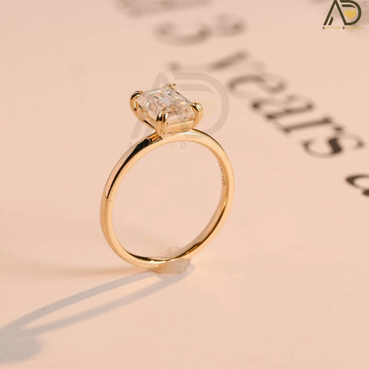 Double Claws Moissanite Ring | Emerald Cut Engagement Ring | Solid Gold Proposal Ring