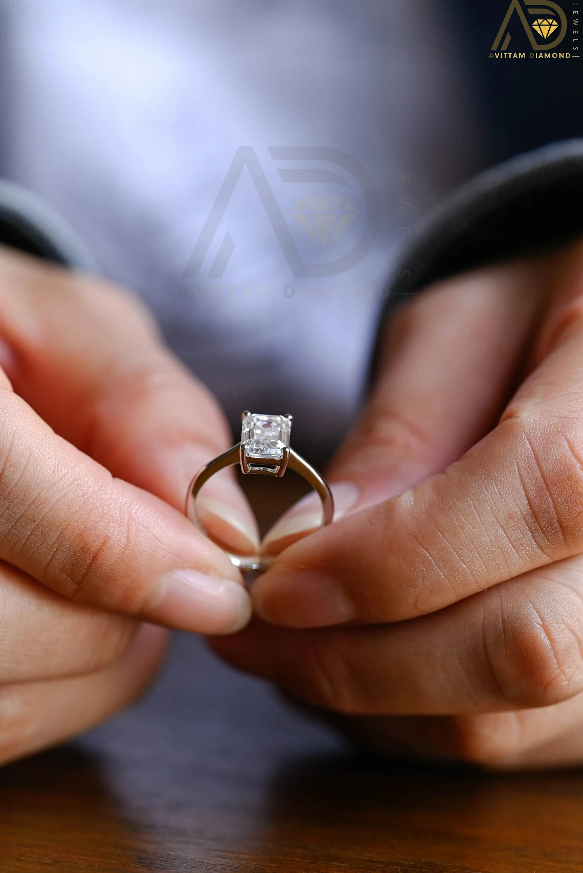 Emerald cut Moissanite proposal ring