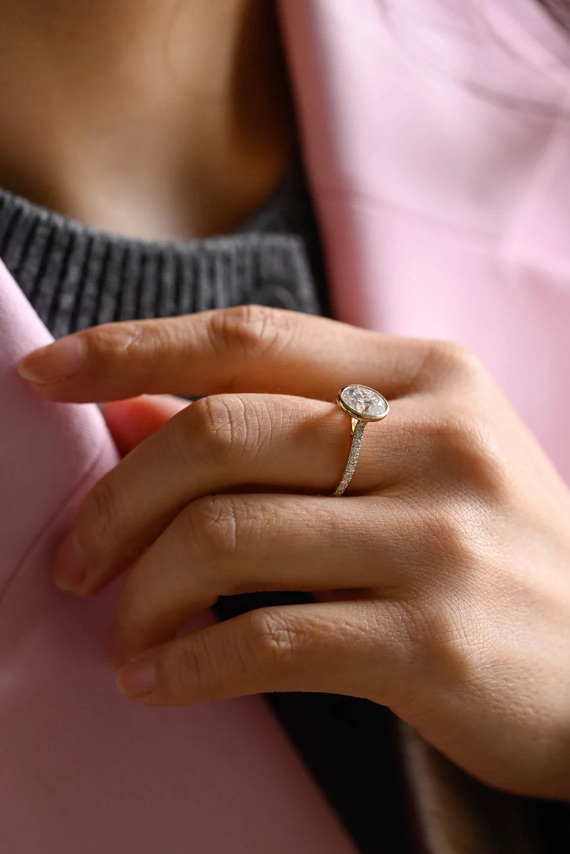 moissanite ring bezel | bridal ring set gold | bezel solitaire moissanite