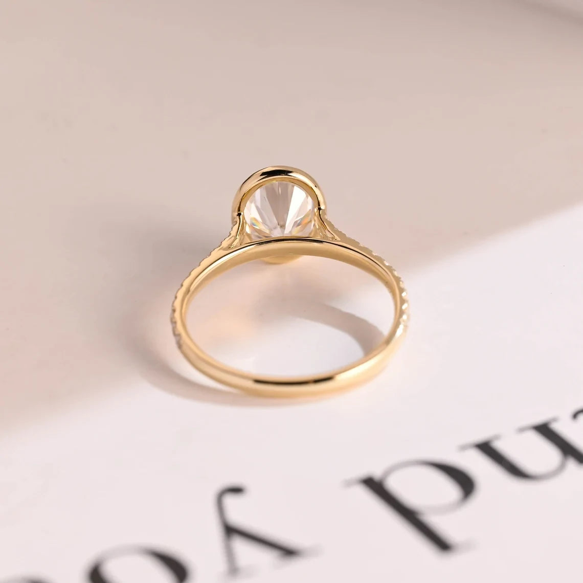 modern engagement ring | oval bezel ring | moissanite gold ring