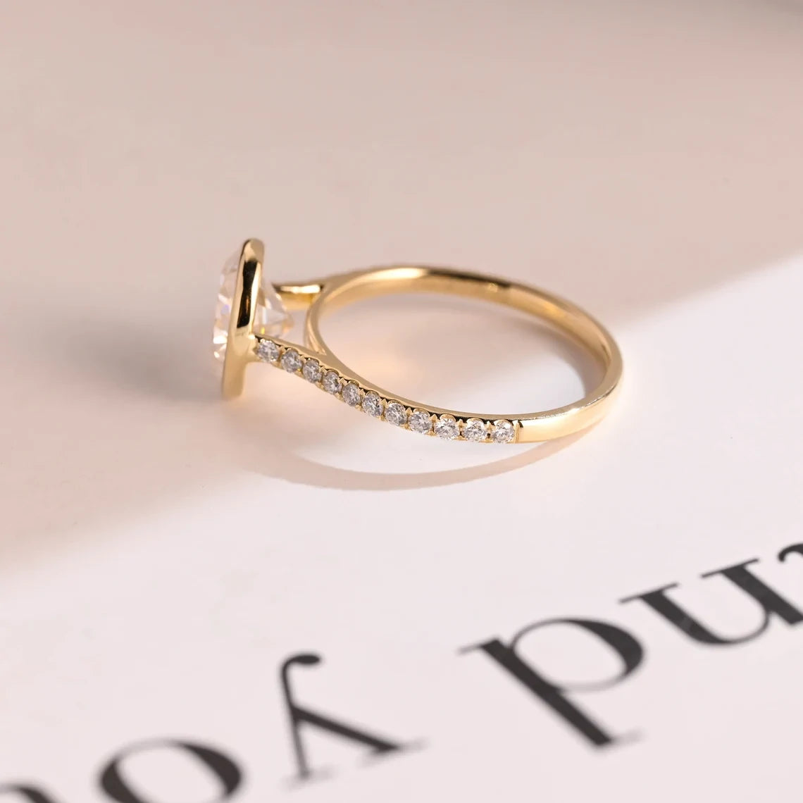 14k gold moissanite ring | bezel solitaire ring | ethical diamond ring