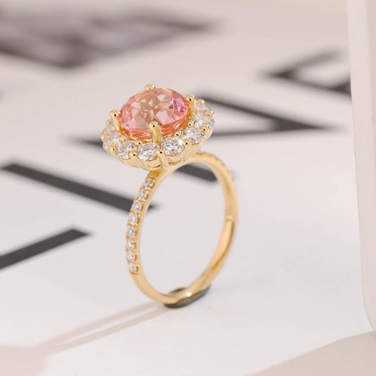 Pink round cut morganite diamond ring
