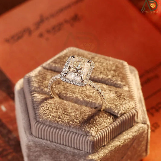 Radiant Cut Halo Moissanite Ring