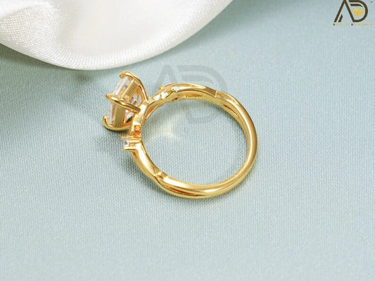 10K Gold Moissanite Ring | 14K Gold Twisted Solitaire Ring | 18K Gold Emerald Cut Ring
