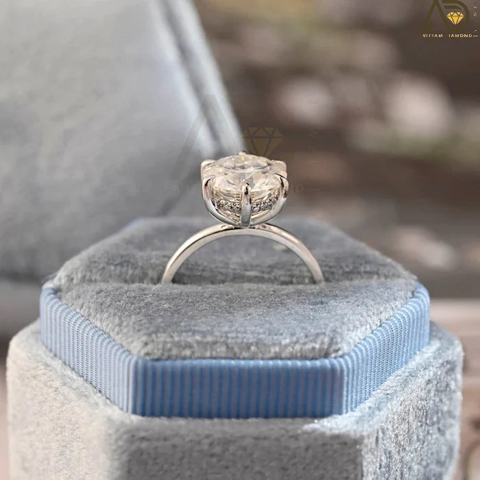 Classic Solitaire Moissanite Ring - Hidden Halo Wedding Band