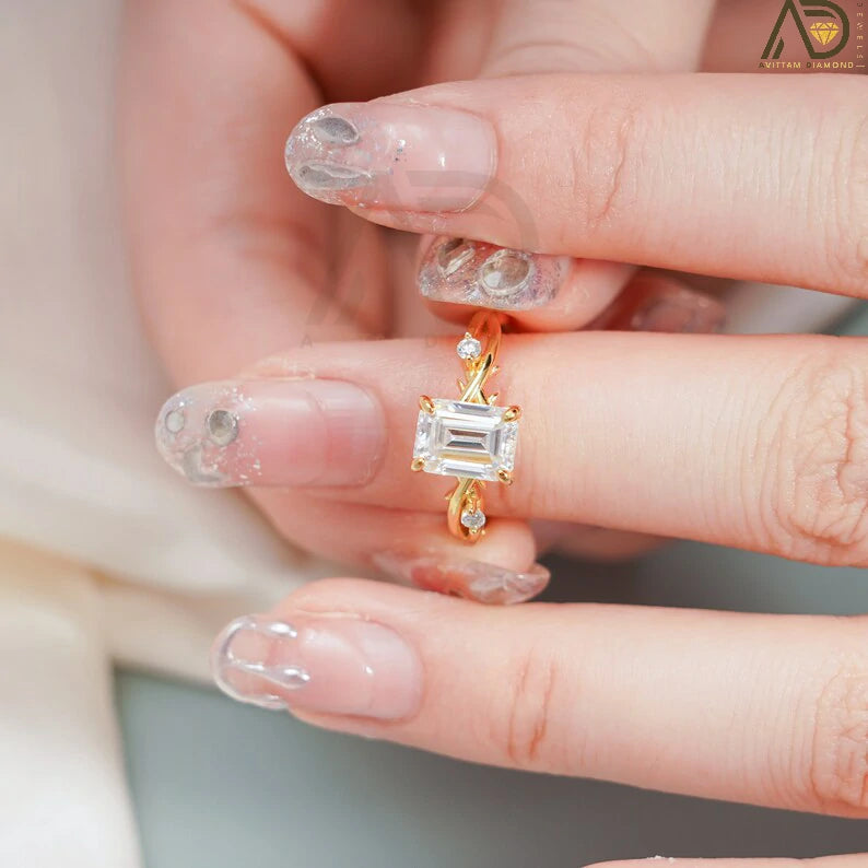 Handmade Gold Engagement Ring | Emerald Cut Wedding Band | Timeless Moissanite Solitaire Ring
