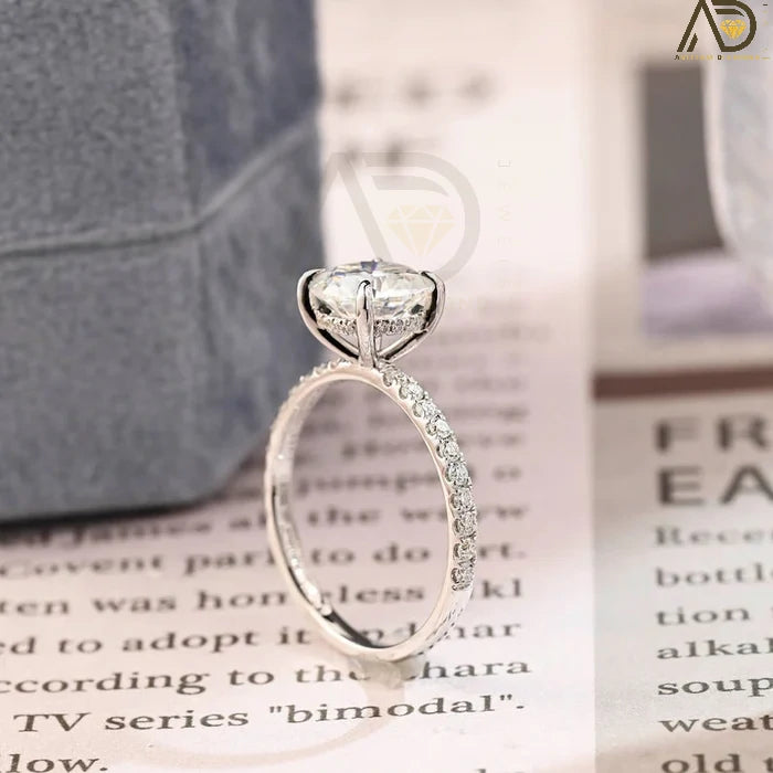 Moissanite Diamond Ring - 14K White Gold Pave Setting