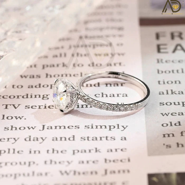 Classic Solitaire Moissanite Ring - 14K White Gold Pave Setting