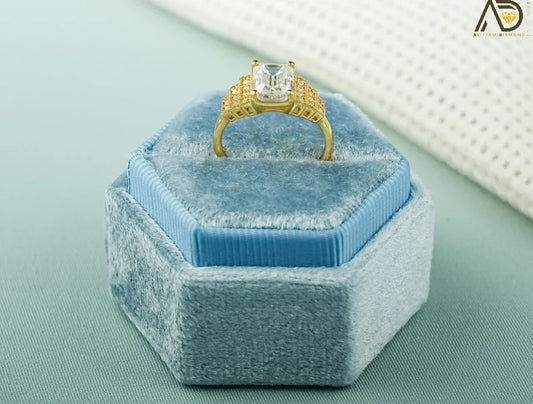 Solid Gold Moissanite Ring, Emerald Cut