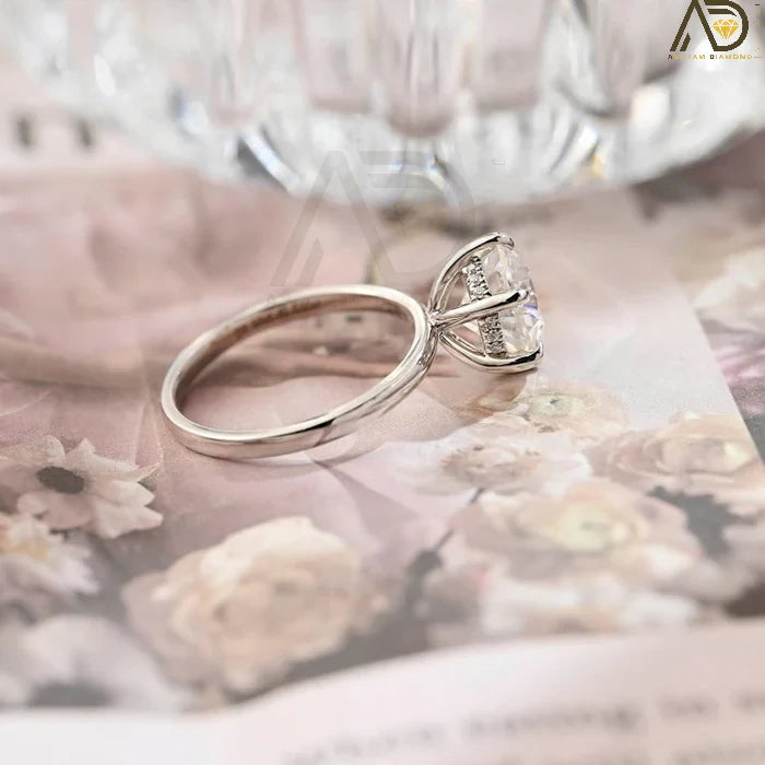 Elegant Hidden Halo Wedding Ring - Moissanite Round Cut