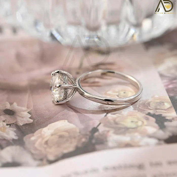 Premium Round Cut Moissanite Engagement Ring - Hidden Halo
