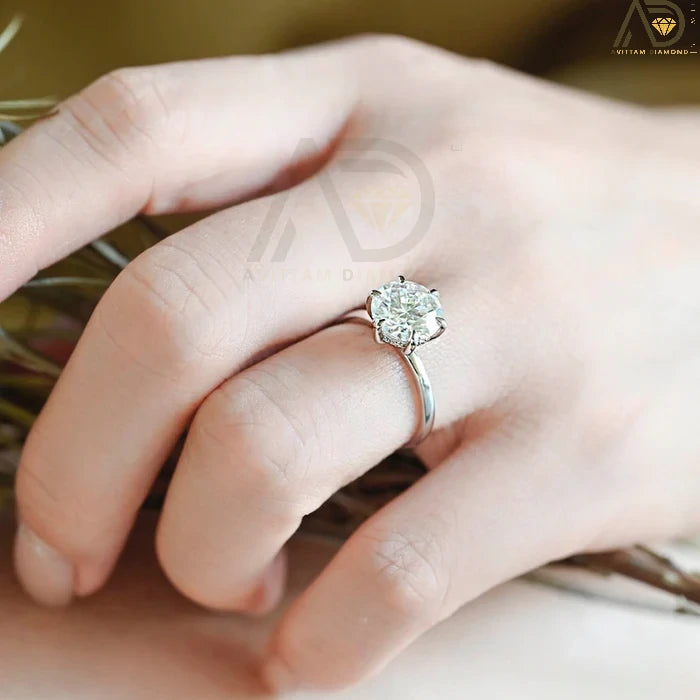 Sparkling Round Cut Moissanite Wedding Ring - Hidden Halo Design