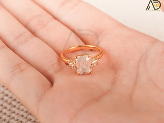 Solid Gold Moissanite Ring, Emerald Cut Moissanite Ring