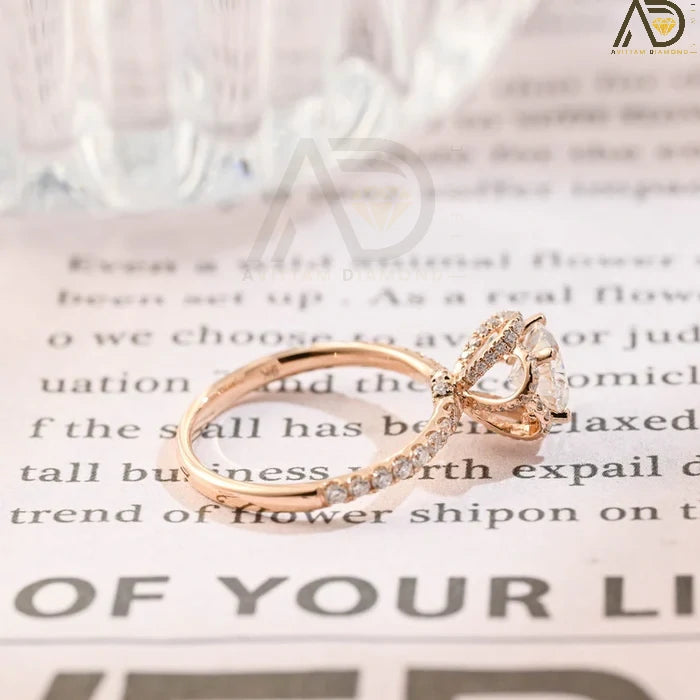 Discover elegance with our Solitaire Round Cut Moissanite Engagement Ring, featuring a unique Flower Halo and Hidden Halo setting. Perfect for a timeless proposal.