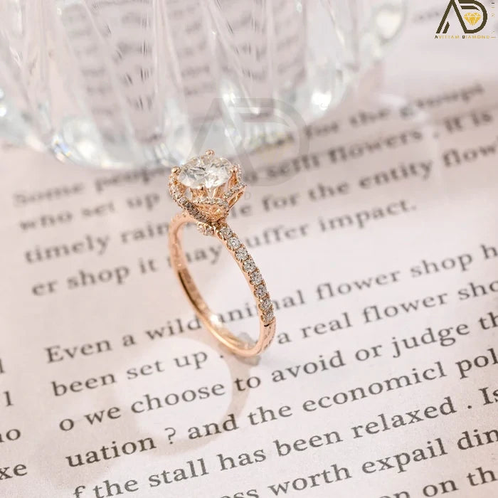 Discover elegance with our Solitaire Round Cut Moissanite Engagement Ring, featuring a unique Flower Halo and Hidden Halo setting. Perfect for a timeless proposal.