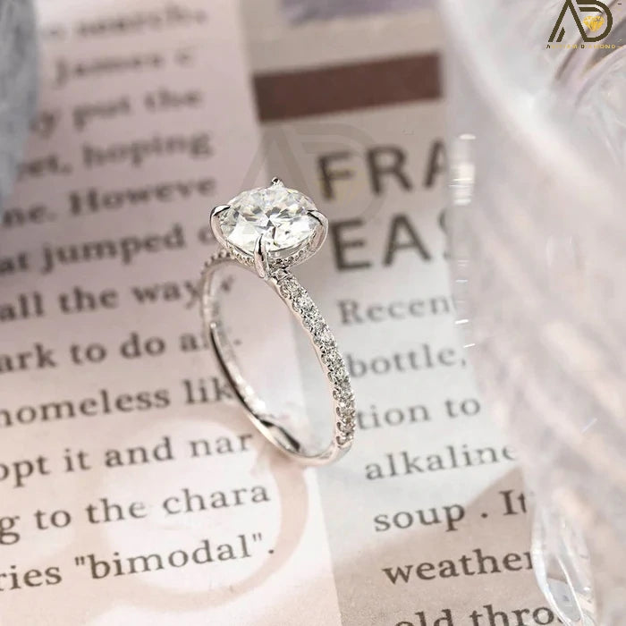 Timeless Solitaire Moissanite Ring - White Gold Pave Setting
