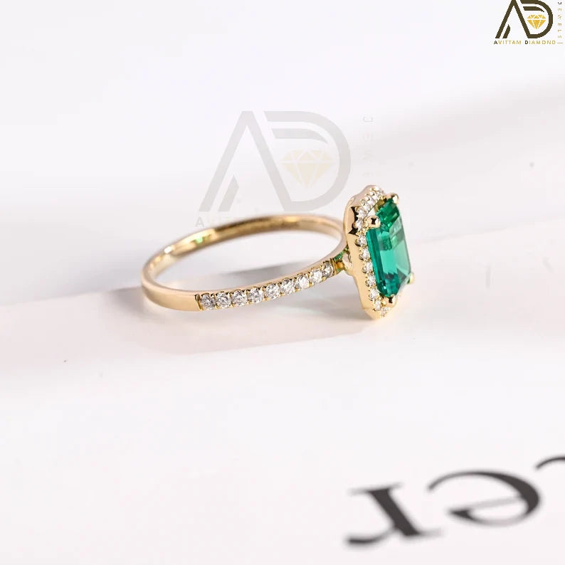 Moissanite Emerald Ring | Solid Gold Emerald Ring | Handmade Promise Ring