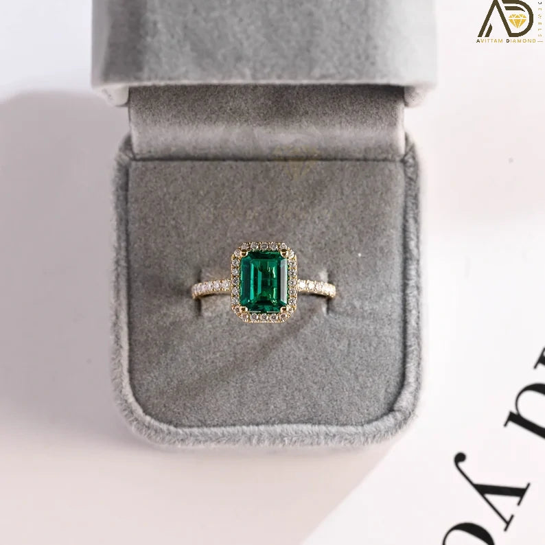 Radiant Emerald Engagement Band | Handmade Gold Jewelry | Emerald Engagement Gift