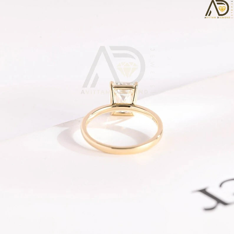 Emerald Cut Moissanite Ring | Solid Gold Promise Ring | Moissanite Engagement Ring
