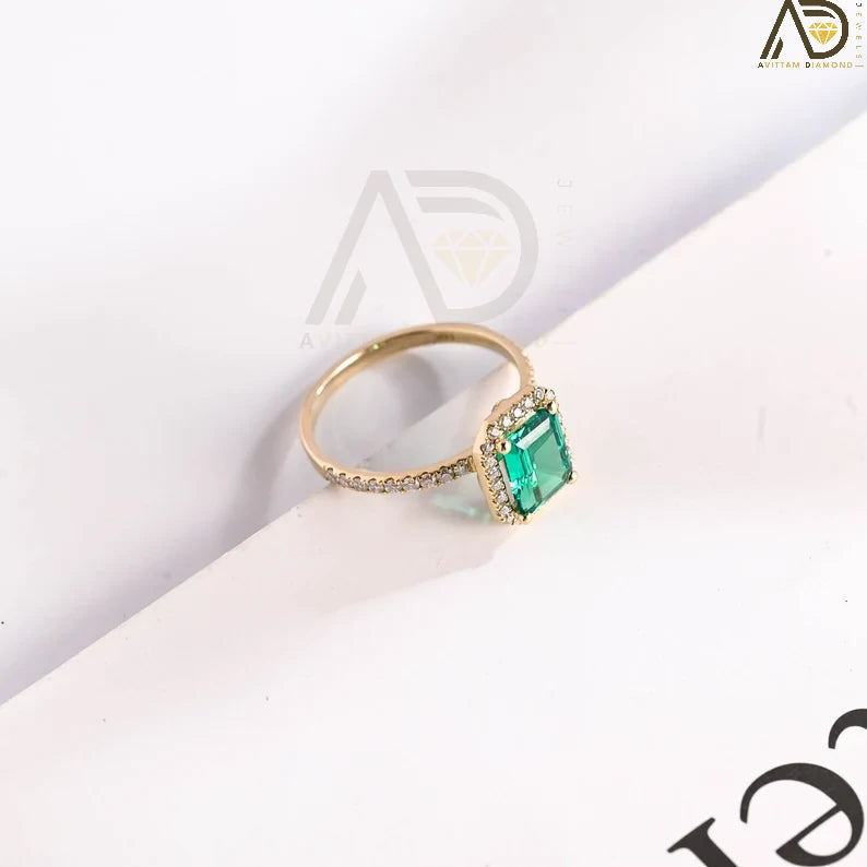 10K Gold Emerald Ring | 14K Gold Engagement Ring | 18K Gold Moissanite Jewelry
