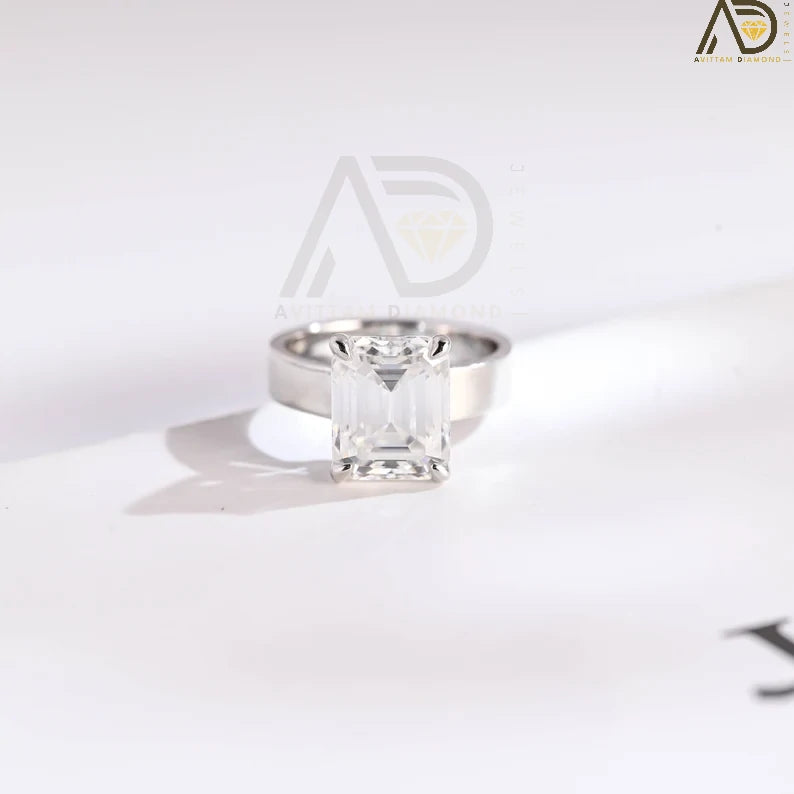 Solid Gold Moissanite Ring | Minimalist Moissanite Ring | Emerald Cut Engagement Ring