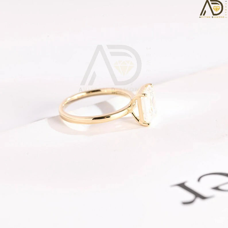 Modern Moissanite Engagement | Radiant Emerald Cut Jewelry | Unique Solid Gold Ring