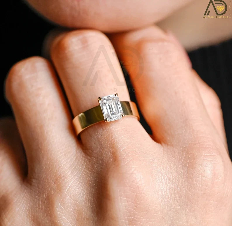 Solitaire Moissanite Band | Elegant Promise Ring | Moissanite Wedding Band