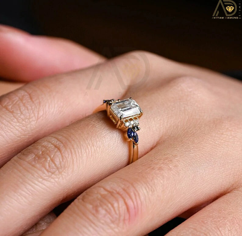 Anniversary Moissanite Engagement Ring |
Moissanite Ring with Green Marquise |
Solid Gold Engagement Ring for Women