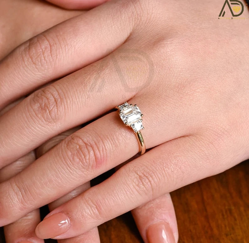 Solid Gold Moissanite Engagement Ring |
Emerald Cut Moissanite Engagement Ring |
Trapezoid Moissanite Engagement Ring |