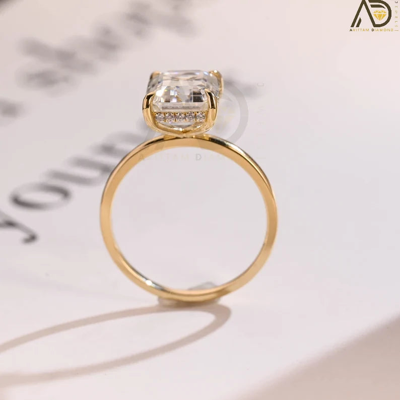 Hidden Halo Engagement Ring | Moissanite Ring for Her | Solid Gold Anniversary Ring