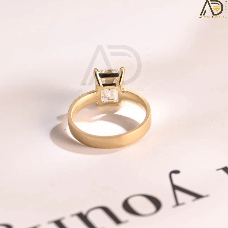 Classic Gold Moissanite Band | Unique Engagement Jewelry | Emerald Cut Promise Ring