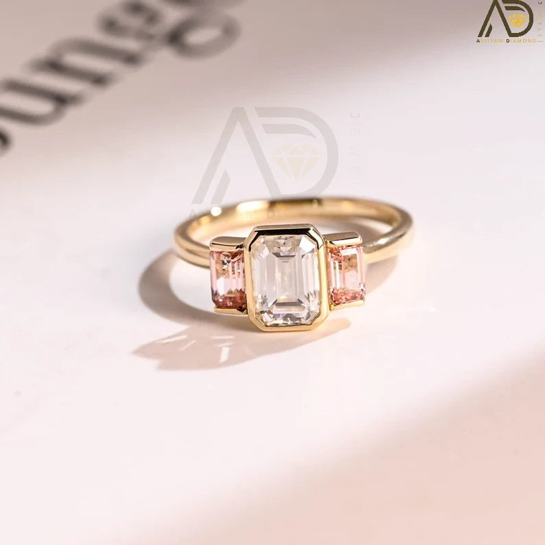 Emerald Moissanite Engagement Ring