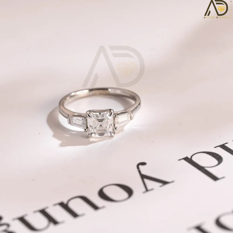 Solid Gold Asscher Moissanite Ring
