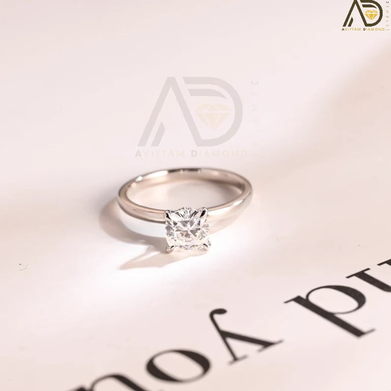 Solid Gold Cushion Moissanite Ring