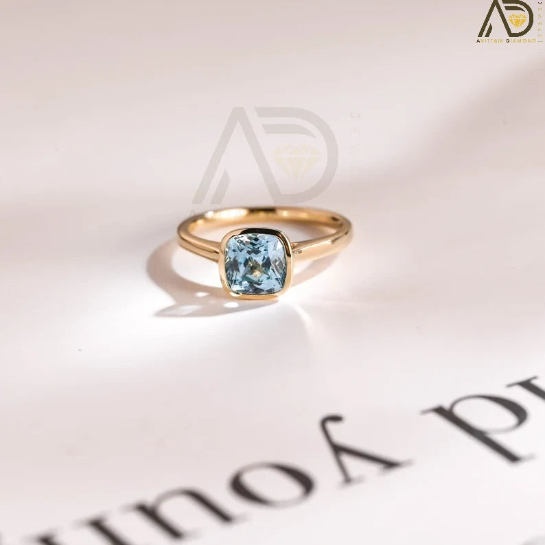 Solid Gold Aquamarine Engagement Ring