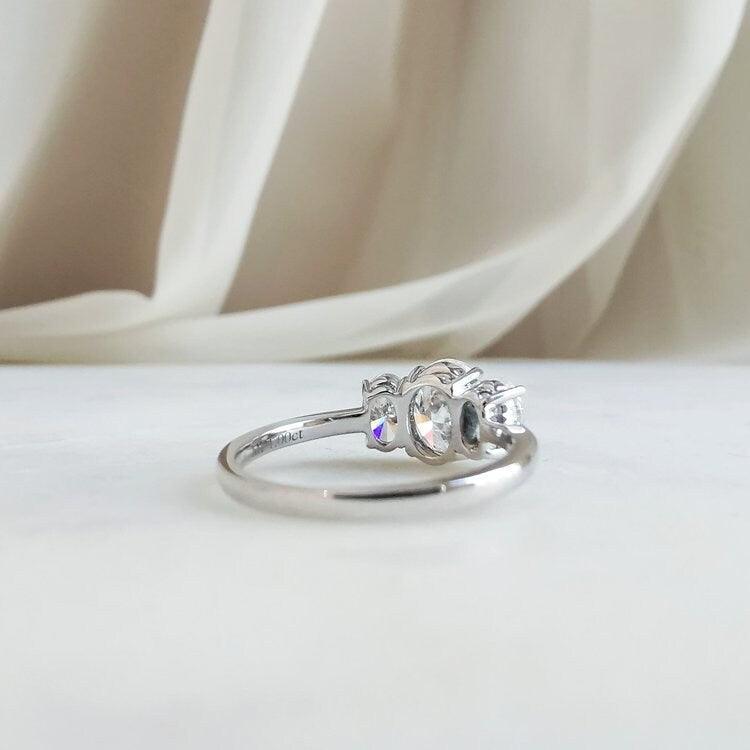 Three stone Moissanite engagement ring, vintage Solid yellow gold Unique Oval engagement ring, Simple ring, Bridal Anniversary Promise ring