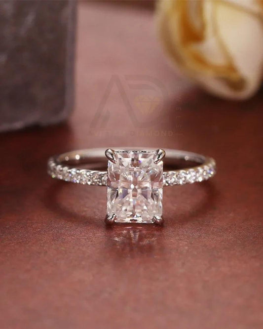 radiant engagement ring with wedding band