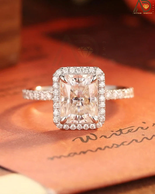 Radiant Cut Halo Moissanite Ring
