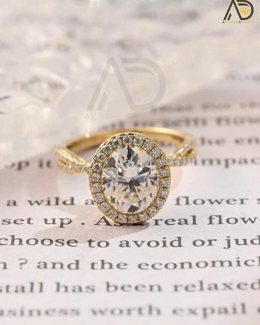 Oval Moissanite Hidden Halo Engagement Ring