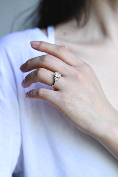 Cushion Moissanite Engagement Ring With Marquise Diamond Accents