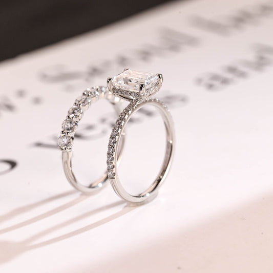 Emerald cut moissanite ring
